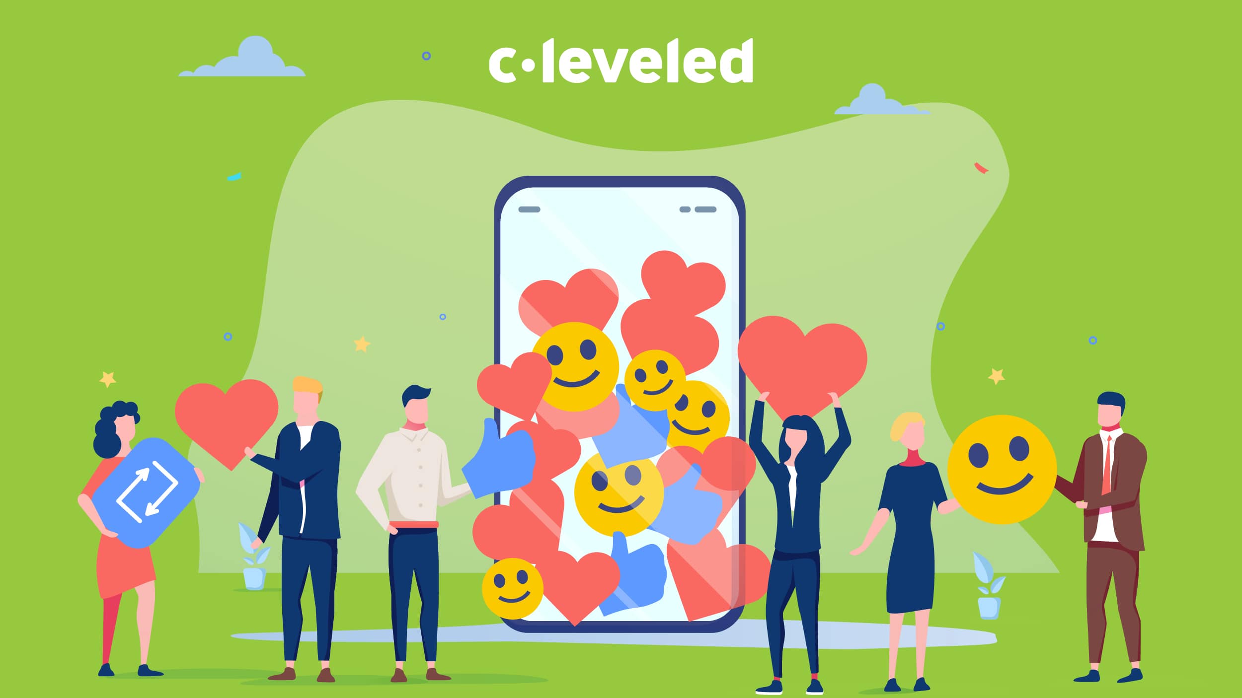 C-Leveled Legacy Blog | Characters Stand Around Giant Phone