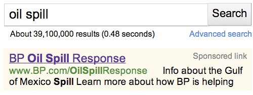 An example of PPC advertising used by BP after Deepwater Horizon