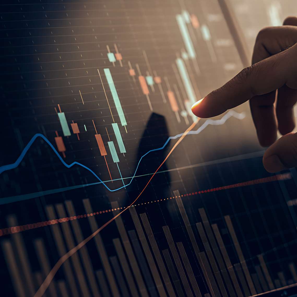 Finger pointing at investment chart