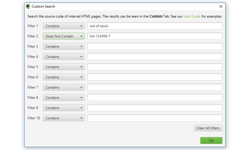 Screaming Frog Custom Search