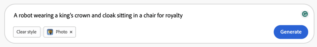 Adobe Firefly (Beta) example AI image generation prompt