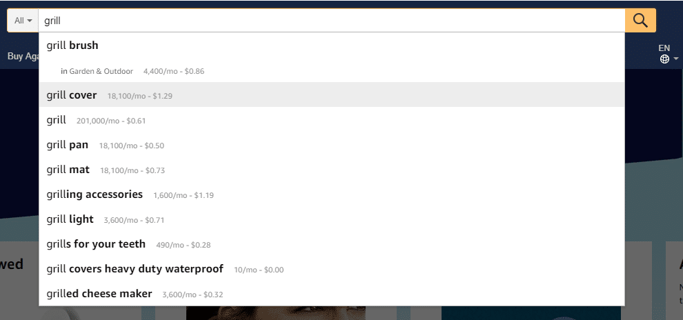 amazon keyword research: autosuggest using keywords everywhere