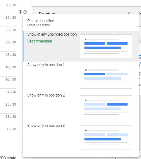 Pinning description in Google responsive search ad
