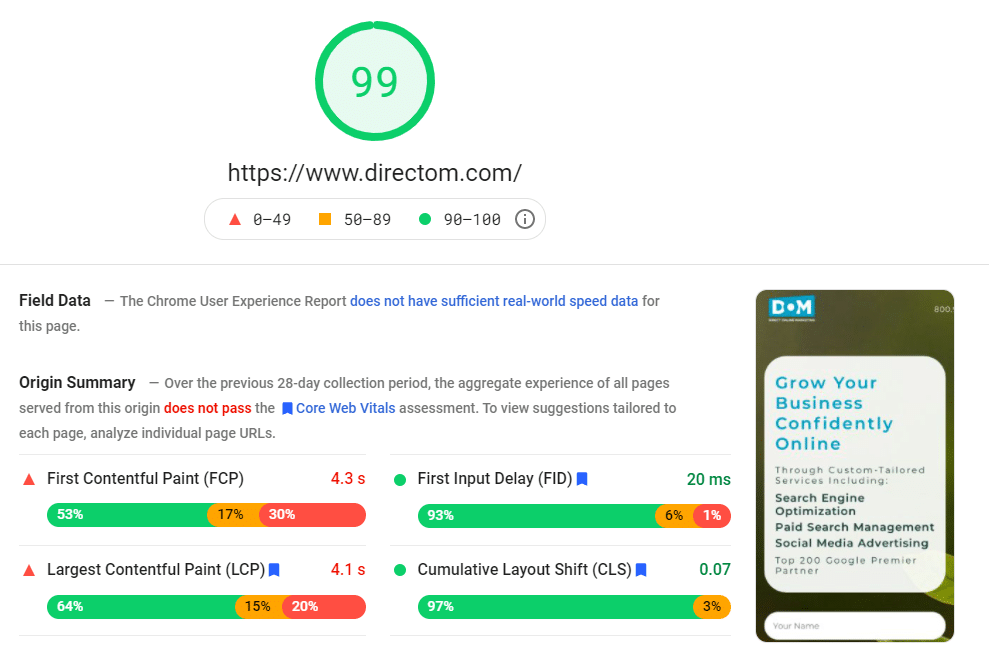 Google Page Speed Insights - Mobile Speed Sample Report