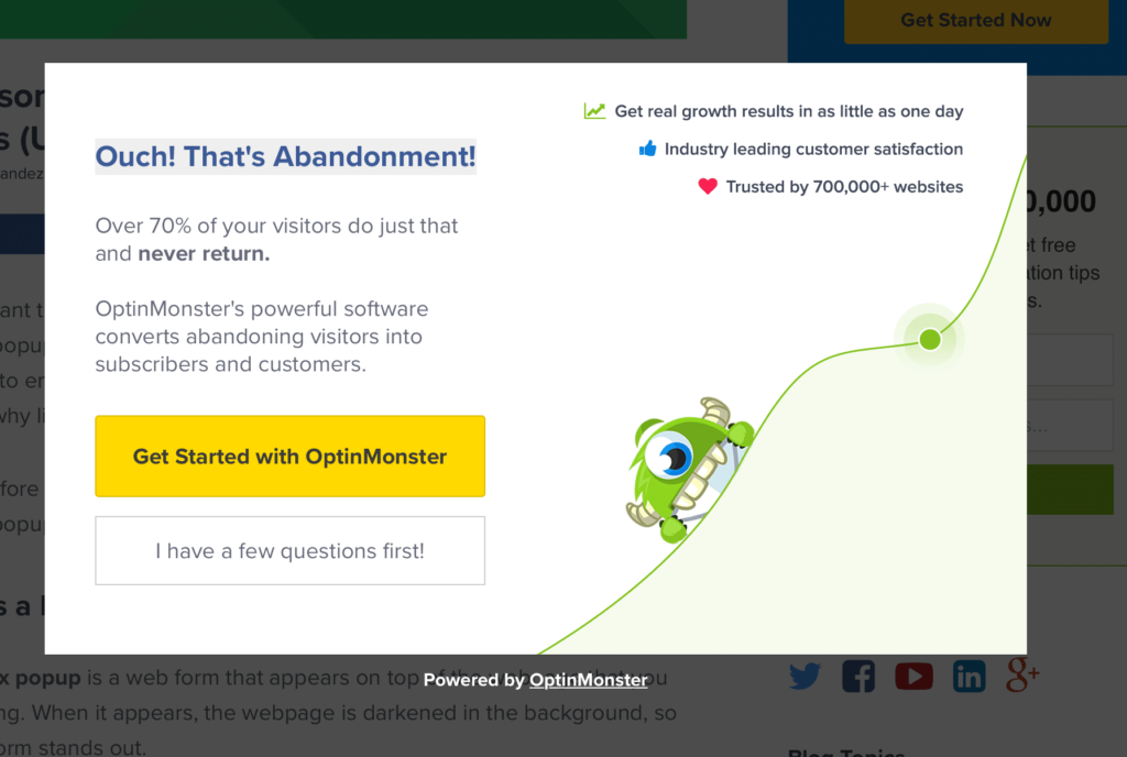 email marketing full screen pop up