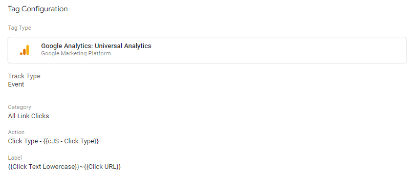 standard naming convention for measuring UA link click events