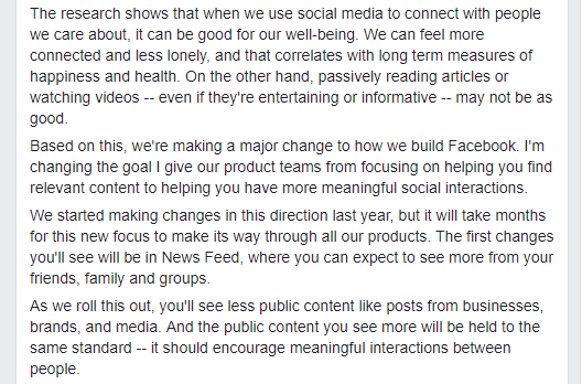 Facebook Algorithm change 2018