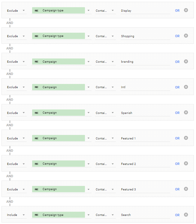 Filter by advanced exclusions and inclusion in google data studio