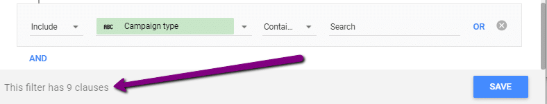 Only 10 clauses are permitted per filter in google data studio