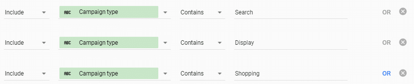Creating a filter by campaign type in data studio