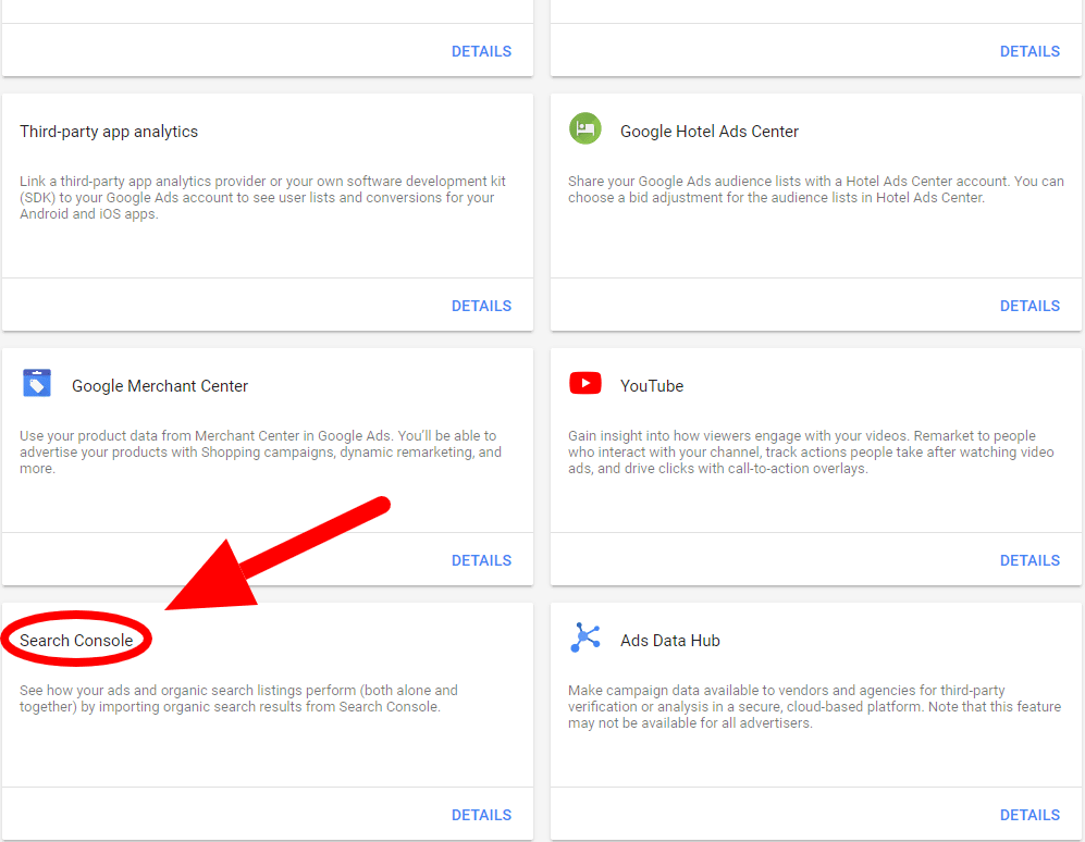 Google Ads Console Search Console add pn