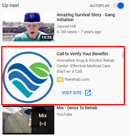 sample youtube text ad for addiction treatment marketing