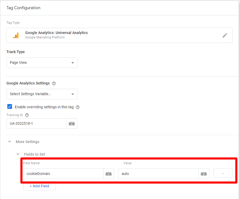 Fields To Set In Google Tag Manager For Universal Analytics for subdomain tracking
