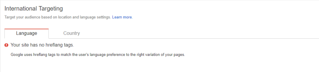 international targeting seo - google search console language tab