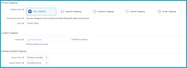 Quora advertisement targeting options DOM blog