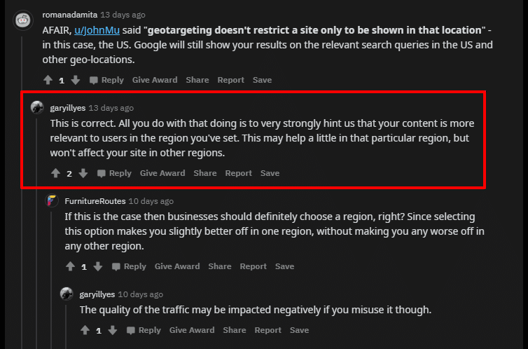 TechSEO reddit thread on "target audience" in old GSC