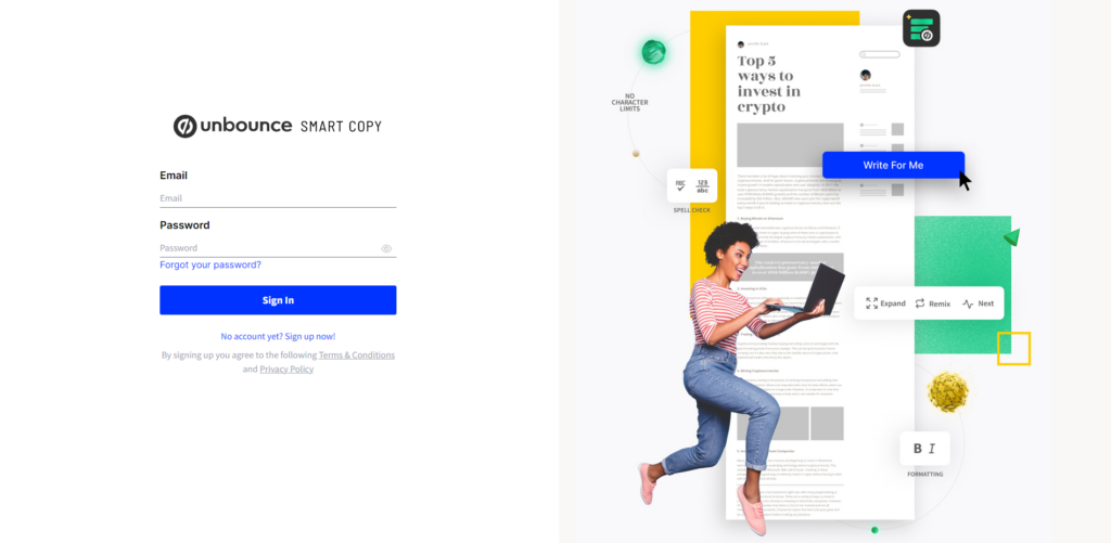 Unbounce Smart Copy Login Page