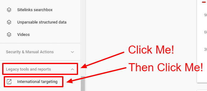 international targeting seo - google search console legacy tools and reports dropdown
